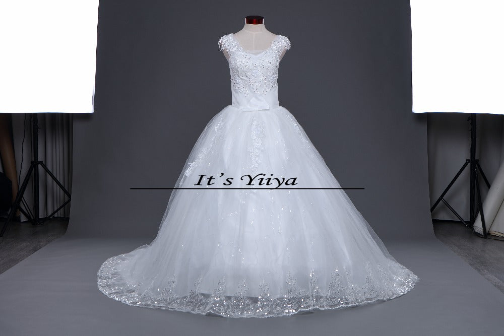 Free shipping YiiYa 2016 new Bridal White wedding dress Wedding gowns Trailing Romantic Flowers Train Vestidos De Novia HS222