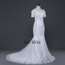 Load image into Gallery viewer, Free Shipping Short Sleeve Wedding dresses Mermaid Vestidos De Novia Off white dress Bridal Ball gowns Long train Frocks HS705
