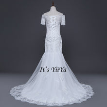 Load image into Gallery viewer, Free Shipping Short Sleeve Wedding dresses Mermaid Vestidos De Novia Off white dress Bridal Ball gowns Long train Frocks HS705
