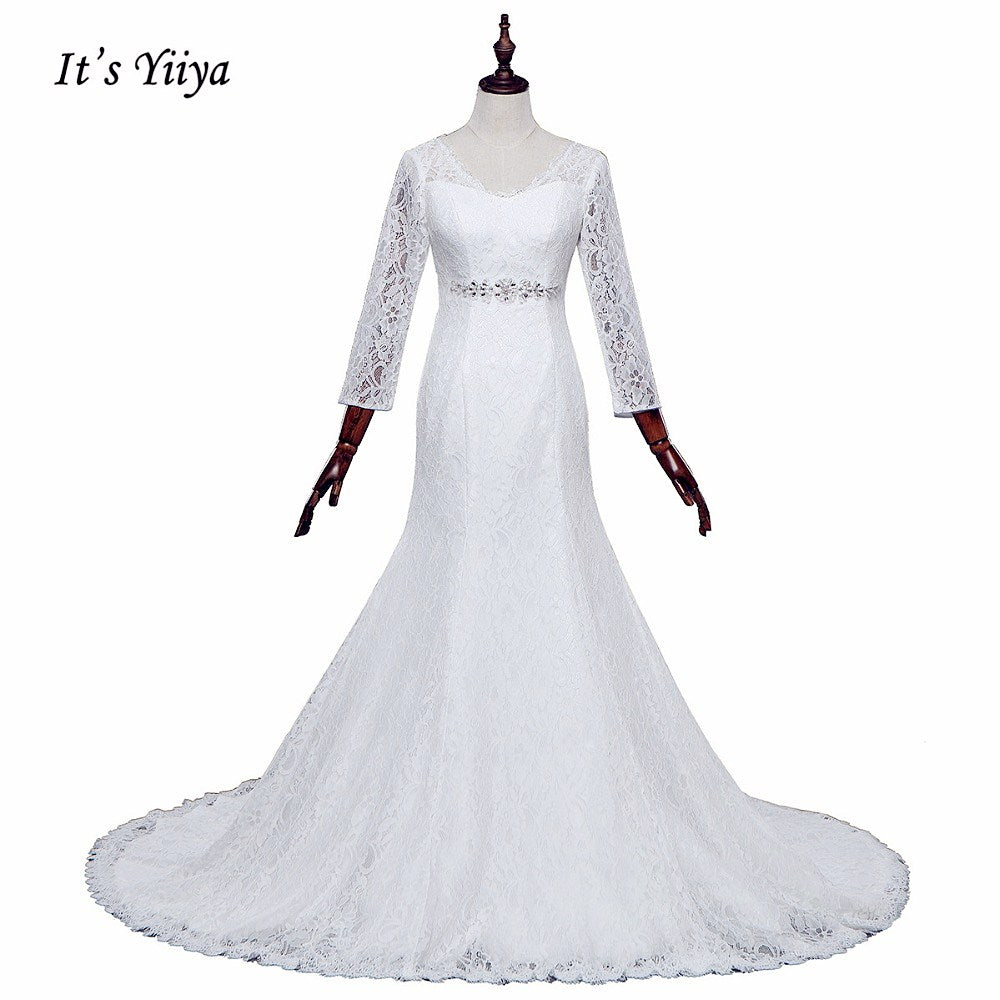 Free Shipping Wedding dresses  V-neck Vestidos De Novia Off white dress Bridal Ball gowns Long train Long sleeve Frock IY038