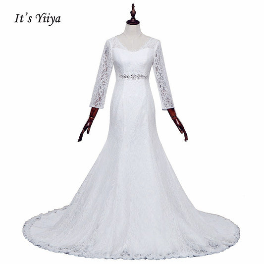 Free Shipping Wedding dresses  V-neck Vestidos De Novia Off white dress Bridal Ball gowns Long train Long sleeve Frock IY038