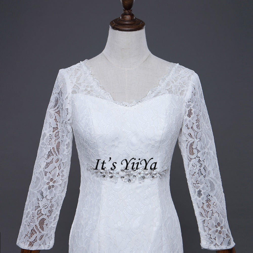 Free Shipping Wedding dresses  V-neck Vestidos De Novia Off white dress Bridal Ball gowns Long train Long sleeve Frock IY038
