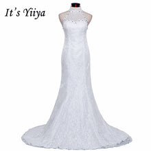 Load image into Gallery viewer, Free shipping New Train White Red Mermaid Wedding Dresses Trailing Halt Neck Vestidos De Novia Short Sleeves Bride Gowns XXN165
