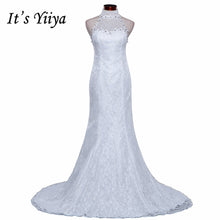 Load image into Gallery viewer, Free shipping New Train White Red Mermaid Wedding Dresses Trailing Halt Neck Vestidos De Novia Short Sleeves Bride Gowns XXN165
