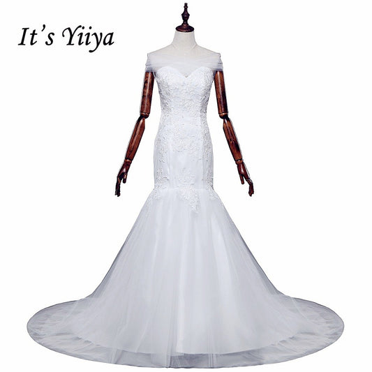Free shipping 2016 new quality white Boat Neck Mermaid Trailing Vestidos De Novia Train Wedding Gowns Lace up Bride Frocks D95