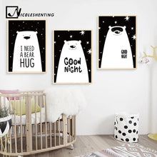 Load image into Gallery viewer, Beer Cartoon Animal Canvas Posters and Prints Black White Minimalist Painting Wall Art Picture for Kids Living Room Decoration
