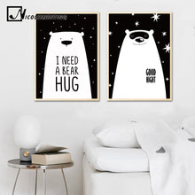Load image into Gallery viewer, Beer Cartoon Animal Canvas Posters and Prints Black White Minimalist Painting Wall Art Picture for Kids Living Room Decoration
