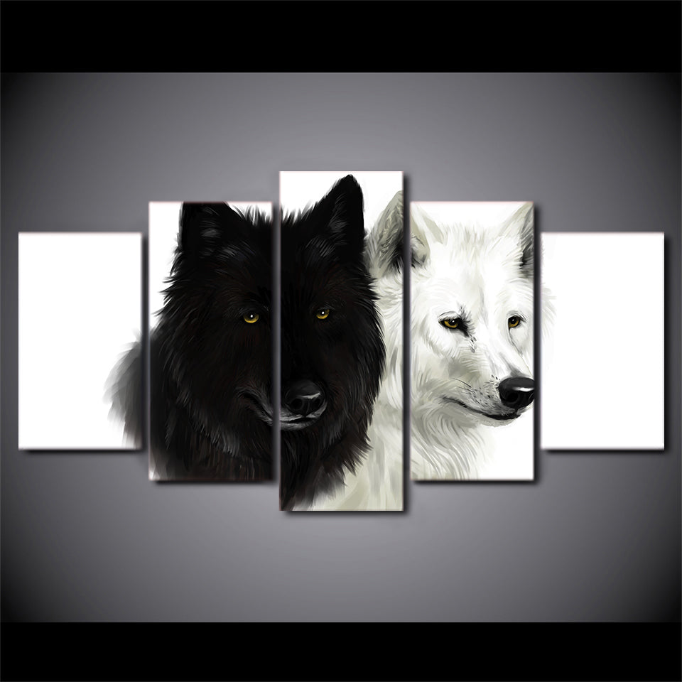 HD Printed 5 Piece Canvas Art Black And White Wolf Painting Animal Wall Pictures for Living Room Modern Free Shipping CU-1811C