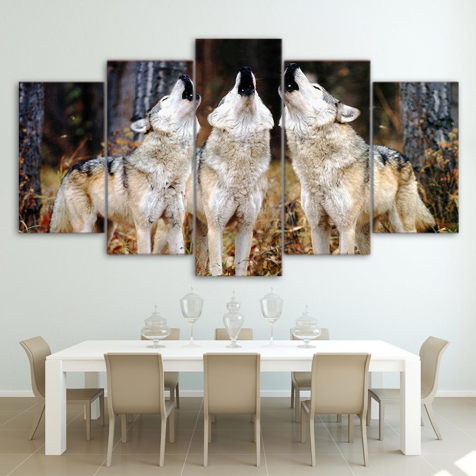 HD Printed 5 Piece canvas Art White Wolf Group Paintings Framed Wall Pictures For Living Room Decoration Free Shipping CU-1749A