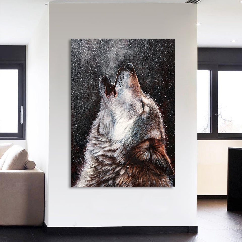 HD Printed 1 Piece Canvas Art Howling Wolf Painting Abstract Framed Modular Wall Pictures for Living Room Free Shipping CU-1735A