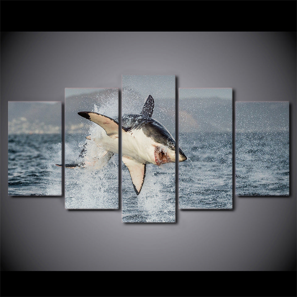 HD printed 5 piece canvas art animal Ocean shark jumps painting wall pictures for living room modern free shipping/CU-1997B