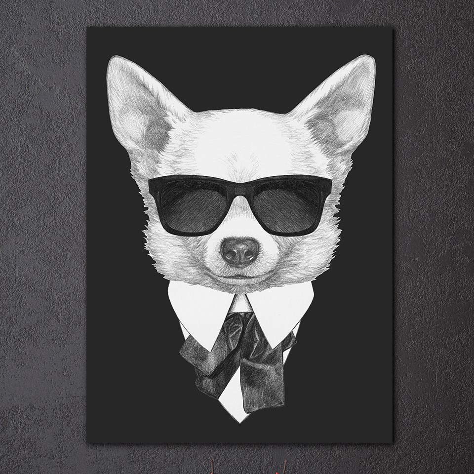 1 piece modern black white painting Italy Mafia Fashion Animals Dog Cat poster grey canvas print wall art posters room decor