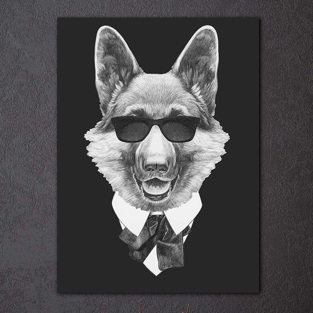 1 piece modern black white painting Italy Mafia Fashion Animals Dog Cat poster grey canvas print wall art posters room decor