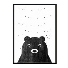 Load image into Gallery viewer, Cartoon Bear Rabbit Canvas Painting Black White Nordic Posters Nursery Wall Art Pictures for Baby Kids Room Home Decor Unframed
