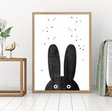 Load image into Gallery viewer, Cartoon Bear Rabbit Canvas Painting Black White Nordic Posters Nursery Wall Art Pictures for Baby Kids Room Home Decor Unframed
