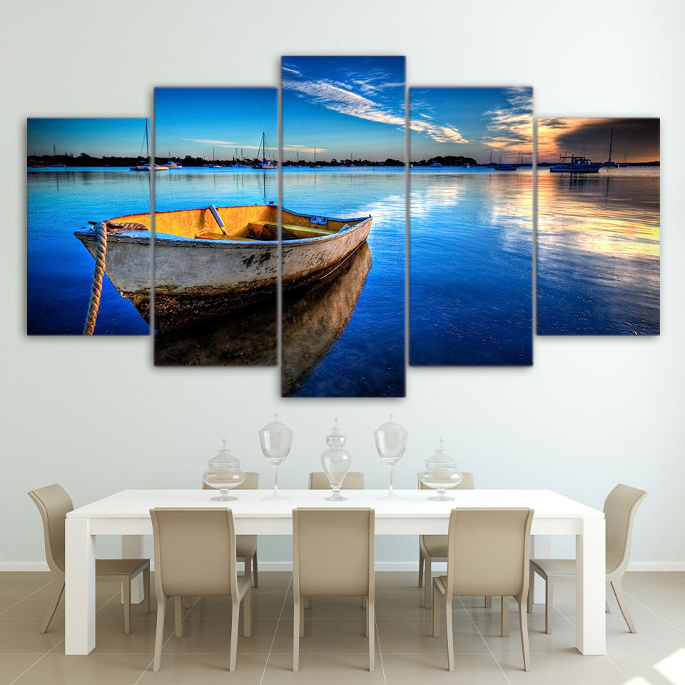 5 Piece Canvas Art HD Printed Floating Boat Painting Nature Lake Blue Wall Pictures for Living Room Free Shipping CU-1891A