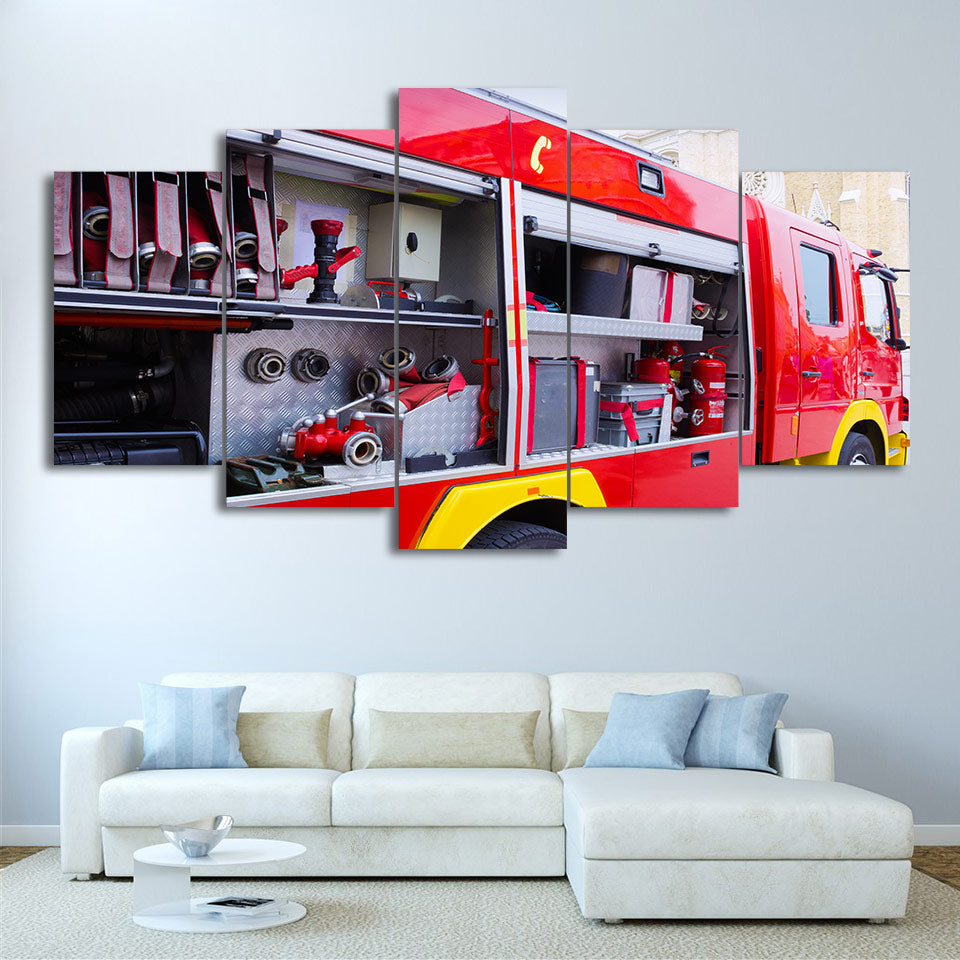 HD Printed 5 Piece Canvas Art Fire Truck Painting Fire Tools Wall Pictures Decoration  Modular Painting Free Shipping CU-1949C