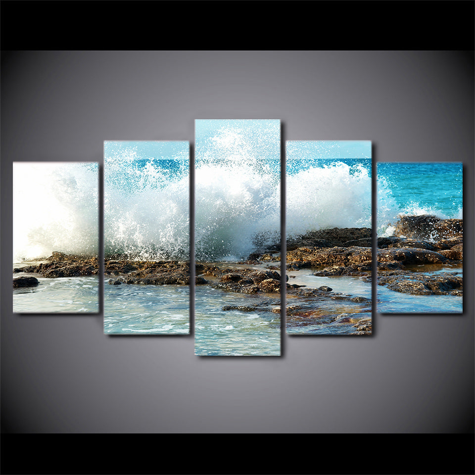 HD printed 5 piece canvas art sea coast waves spindrift painting wall pictures for living room modern free shipping CU-2032A