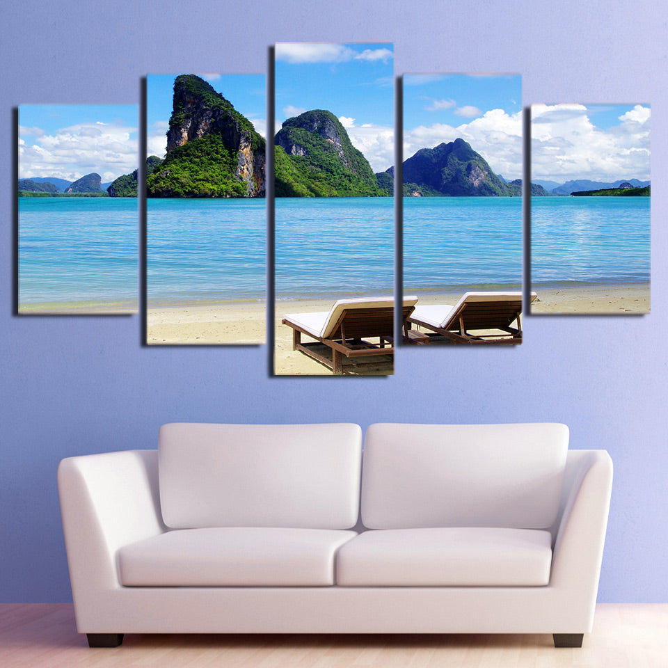 HD printed 5 piece canvas art blue sky tropical sea coast painting wall pictures for living room free shipping CU-2025B