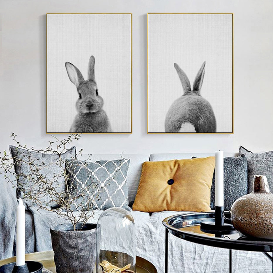 Rabbit Tail Canvas Painting Nursery Wall Art Animal Poster and Print Nordic Woodland Picture for Kids Baby Girls Room Home Decor