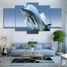 Load image into Gallery viewer, HD Printed 5 Piece Canvas Art Jumping White Shark Painting Wall Pictures for Living Room Modern Free Shipping CU-2069B
