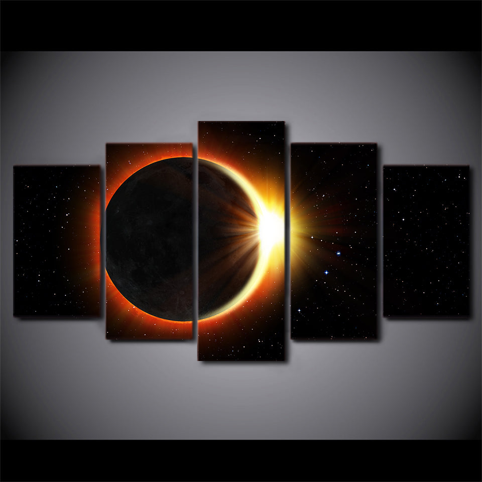 HD Printed 5 Piece Canvas Art Eclipse Painting Universe Wall Pictures for Living Room Decor Frame Poster Free Shipping CU-2068C