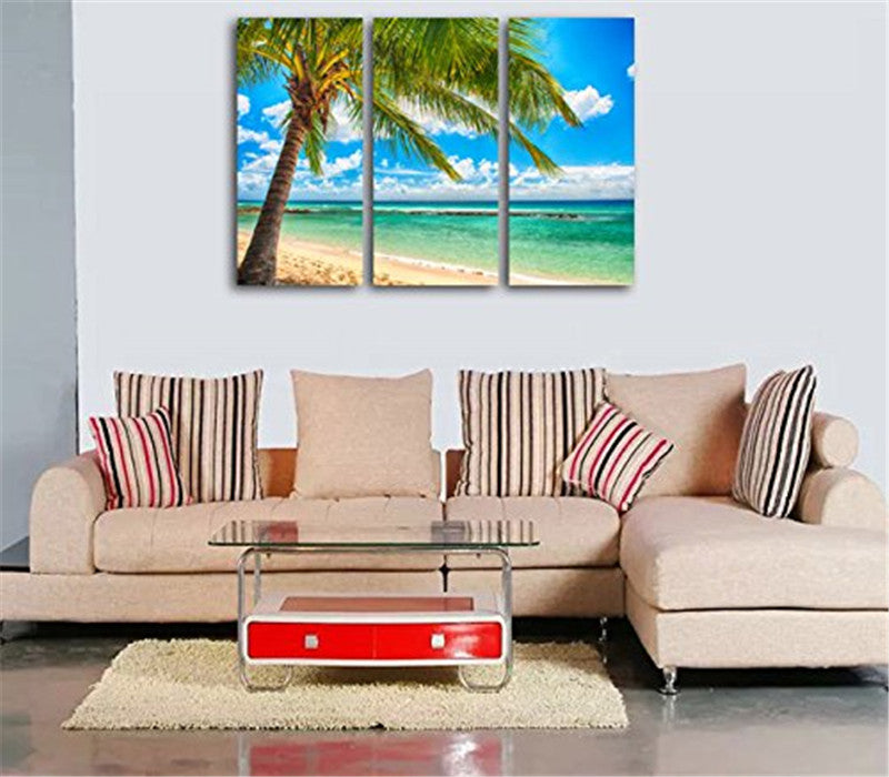 Unframed 3 Panel Blue Sea Beach Seascape Modern Canvas Print Painting Home Wall Art Decor For Living Room