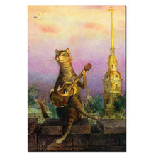 Load image into Gallery viewer, Vladimir Rumyantsev sit and play music cat world oil painting wall Art Picture Paint on Canvas Prints wall painting no framed
