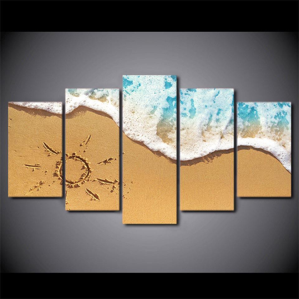 HD Printed 5 Piece Canvas Art Beach Wave Painting Beach View Wall Pictures Decor Framed Modular Painting Free Shipping CU-2081C