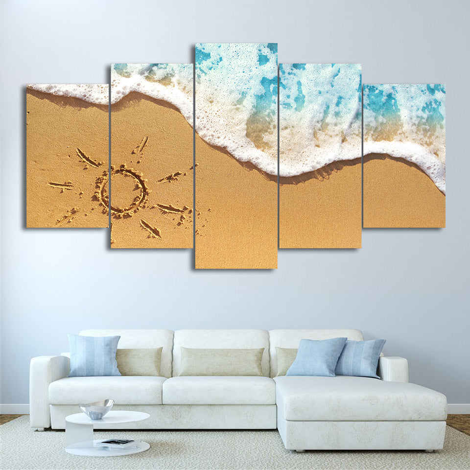 HD Printed 5 Piece Canvas Art Beach Wave Painting Beach View Wall Pictures Decor Framed Modular Painting Free Shipping CU-2081C