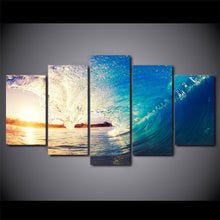 Load image into Gallery viewer, HD printed 5 piece canvas art huge waves blue sea sunset painting wall pictures for living room modern free shipping CU-2034B
