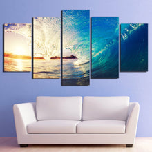Load image into Gallery viewer, HD printed 5 piece canvas art huge waves blue sea sunset painting wall pictures for living room modern free shipping CU-2034B
