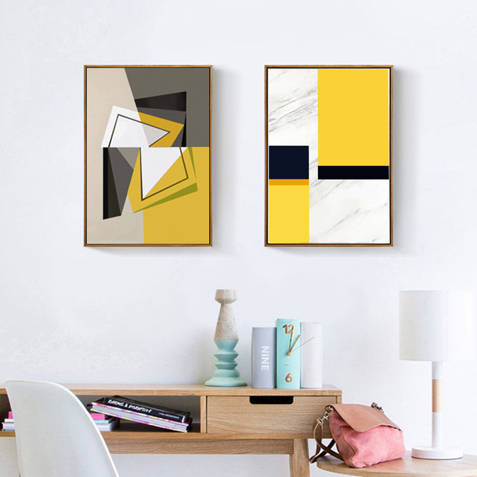 Modern Fashion Canvas Painting Geometric Yellow Posters and Prints Wall Art Pictures for Office Living Room Home Decor Unframed