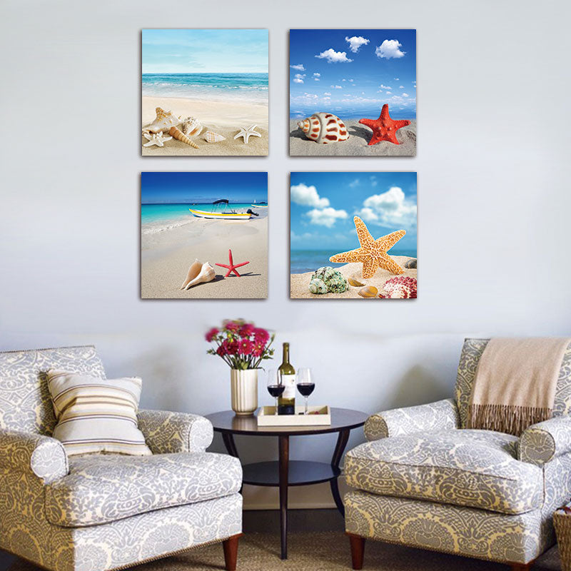 4 Pieces/set Wall Art Modern Print Canvas Paintings Sea Beach Shell Starfish Wall Pictures For Home Decor Frameless