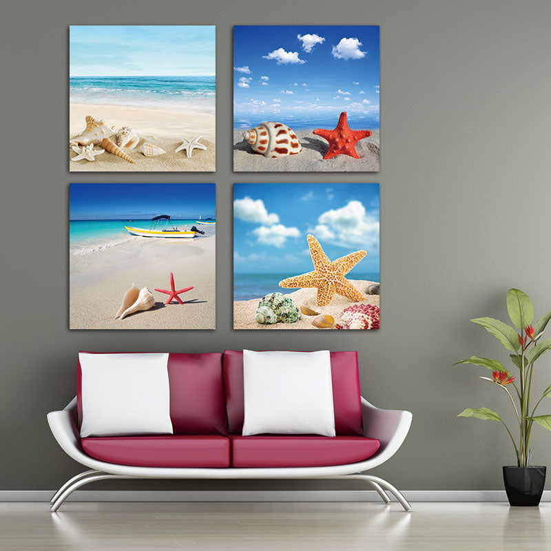 4 Pieces/set Wall Art Modern Print Canvas Paintings Sea Beach Shell Starfish Wall Pictures For Home Decor Frameless