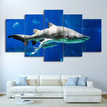 Load image into Gallery viewer, HD Printed 5 Piece Canvas Art White Shark Painting Blue Ocean Wall Pictures Decor Framed Modular Painting Free Shipping CU-2268B
