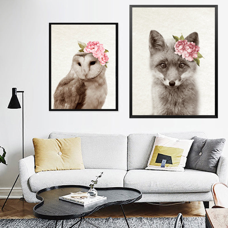 Kawaii Animals With Flowers Rabbit Cat Art Prints Poster Nursery Wall Picture Canvas Painting Kids Room Decor No Frame FG0089