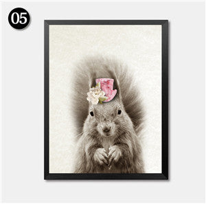 Kawaii Animals With Flowers Rabbit Cat Art Prints Poster Nursery Wall Picture Canvas Painting Kids Room Decor No Frame FG0089