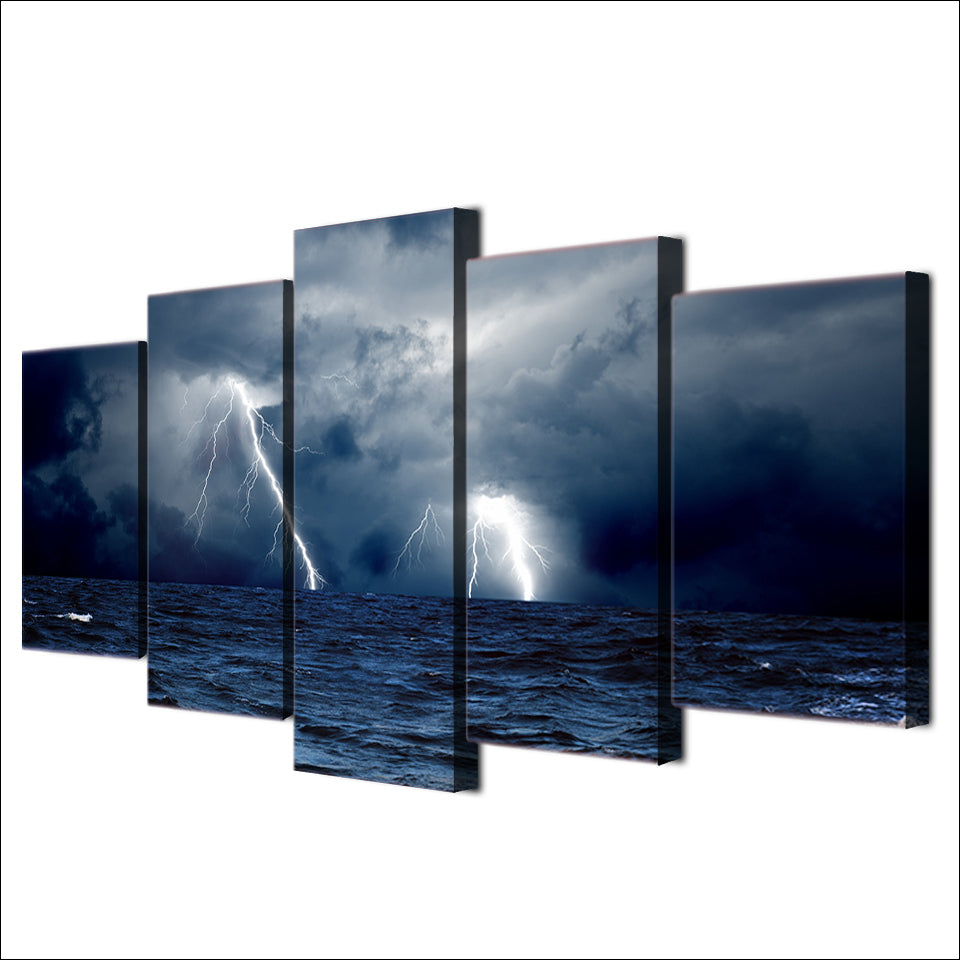HD print 5 piece canvas cloud waves sea ocean storm lightning Painting seascape painting home decoration Free shipping/NY-5777
