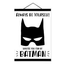 Load image into Gallery viewer, Black White Superhero Mask Batman Wooden Framed Posters Nordic Boy Room Wall Art Print Picture Home Decor Canvas Painting Scroll
