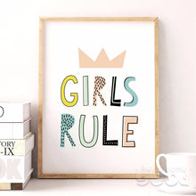 Load image into Gallery viewer, Cartoon Girls Rule Quote Canvas Art Print Poster,  Wall Pictures for Girl Room Decoration, Giclee Wall Decor FA184-2
