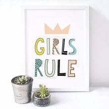 Load image into Gallery viewer, Cartoon Girls Rule Quote Canvas Art Print Poster,  Wall Pictures for Girl Room Decoration, Giclee Wall Decor FA184-2
