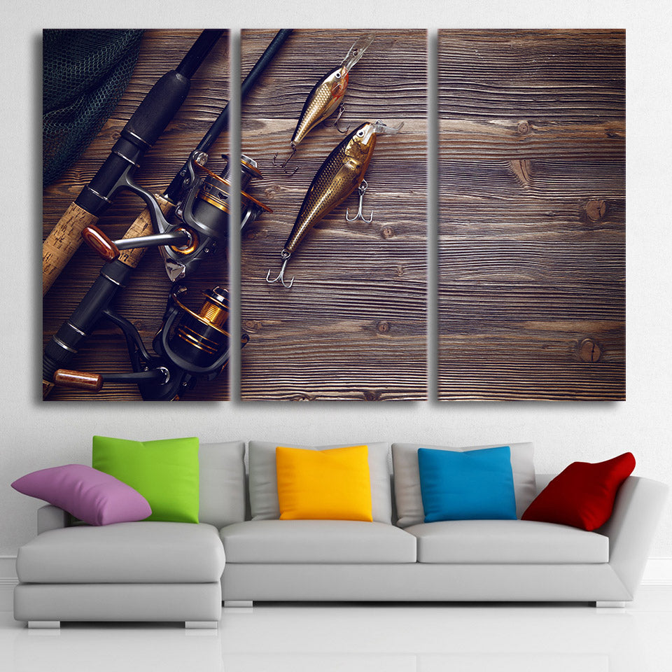 HD Printed 3 Piece Canvas Art Fishing Rod Tuna Framed Wooden Board Painting Wall Pictures for Living Room Free Shipping CU-1818C