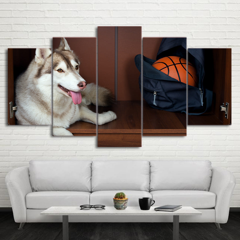 HD Printed 5 Piece Canvas Art Basketball Painting Framed Husky Wall Pictures for Living Room Modern Free Shipping CU-2336B