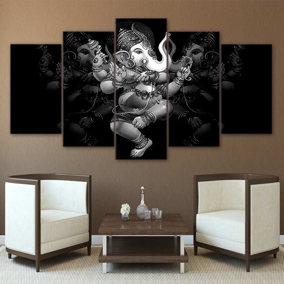HD Printed 5 Piece Canvas Art Hindu God Ganesha Elephant Painting ganesha wall art for Living Room Free Shipping NY-7149B