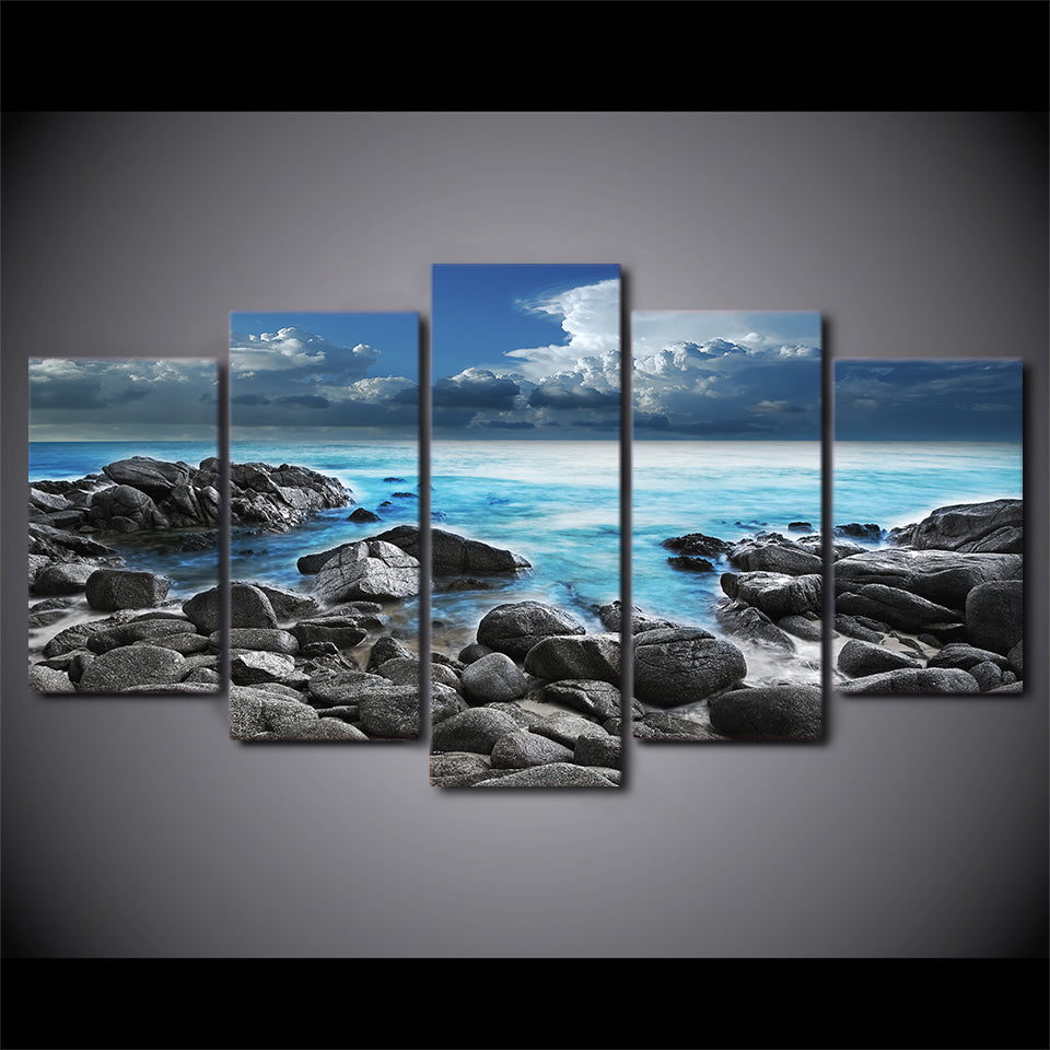 HD Printed 5 Piece Canvas Art Seaside Seascape Painting Wave Wall Pictures Home Modular Framed Painting Free Shipping CU-2340B