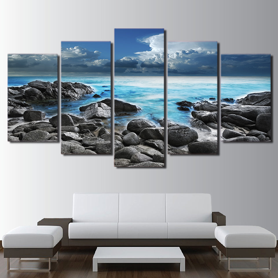 HD Printed 5 Piece Canvas Art Seaside Seascape Painting Wave Wall Pictures Home Modular Framed Painting Free Shipping CU-2340B
