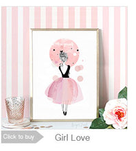 Load image into Gallery viewer, Watercolor Happiness Girl Canvas Art Print Poster,  Wall Pictures for Girl Room Decoration, Giclee Wall Decor CM022-3
