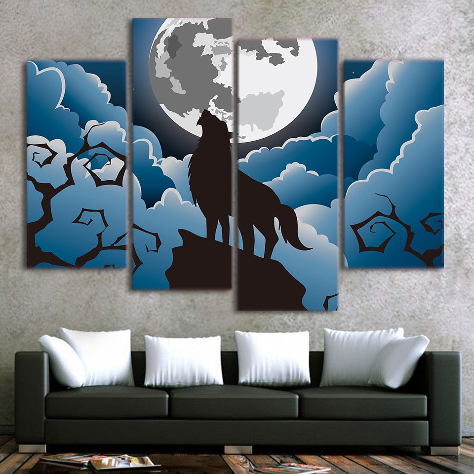 HD printed 4 piece canvas art wolf in moon night comic painting wall pictures for living room modern free shipping NY-7072D
