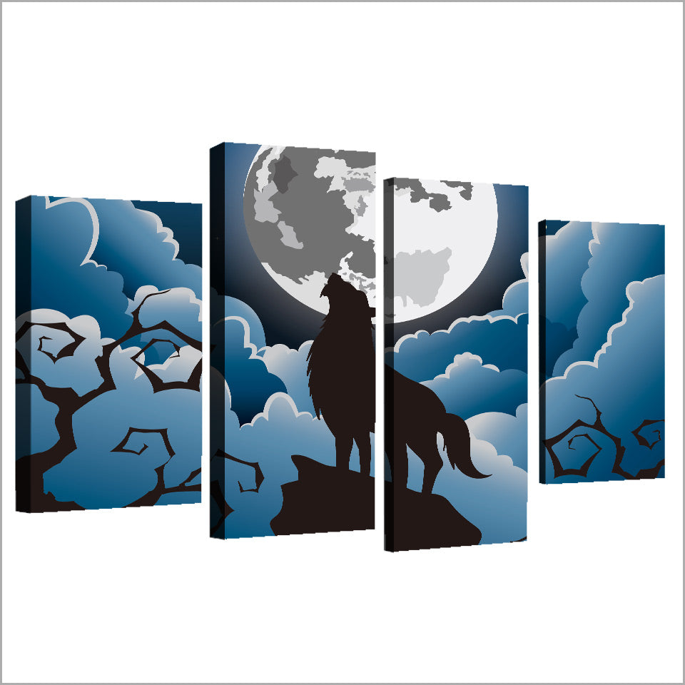 HD printed 4 piece canvas art wolf in moon night comic painting wall pictures for living room modern free shipping NY-7072D